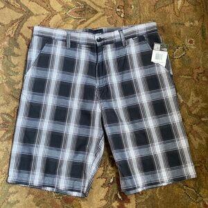 NWT.  Hurley Men's Black and White Plaid Shorts.